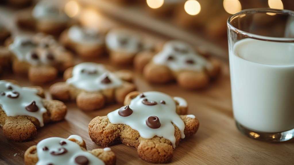 Freshly baked teddy bear cookies with icing decorations